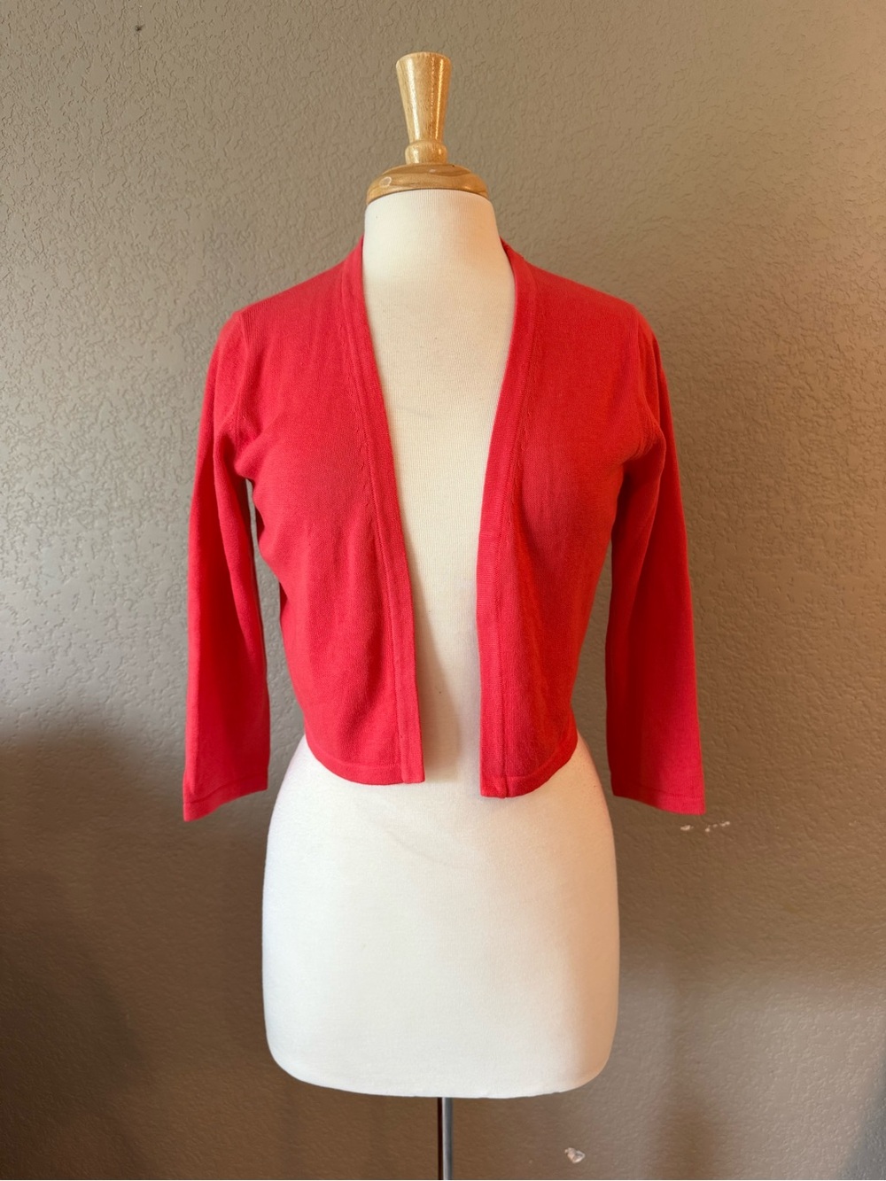 NorthStyle Cotton Cardigan Small Coral Red Open Front Cropped Sweater